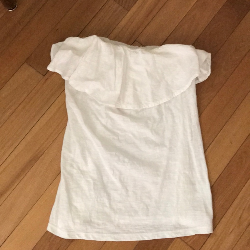 White Ruffle strapless knit top